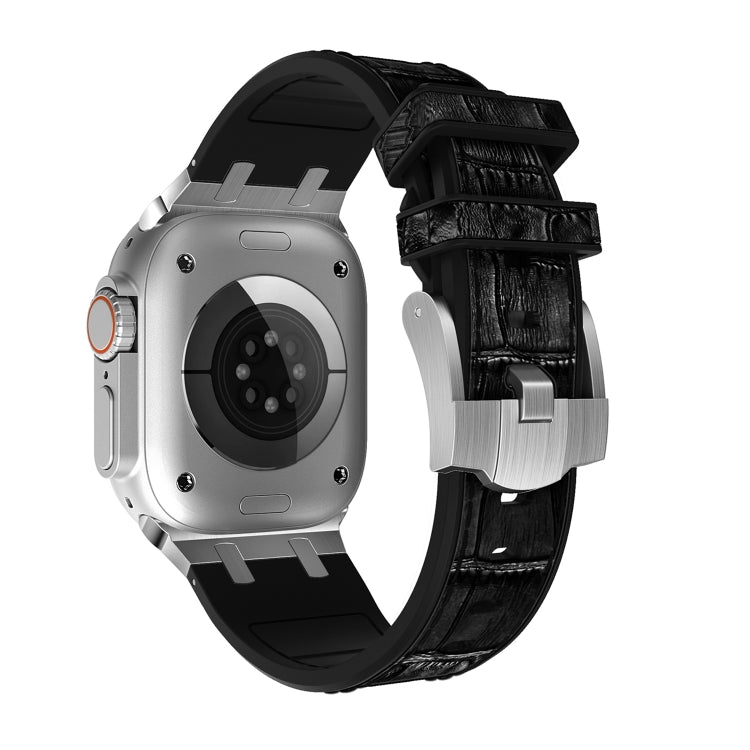 For Apple Watch SE 44mm Crocodile Texture Liquid Silicone Watch Band(Silver Black) - Watch Bands by PMC TechLife | Online Shopping South Africa | PMC TechLife