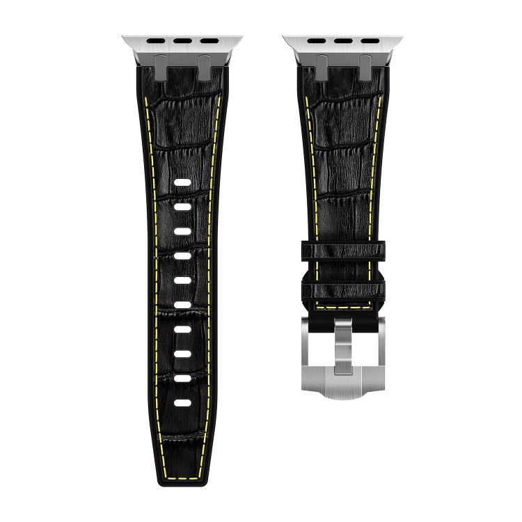 For Apple Watch SE 44mm Crocodile Texture Liquid Silicone Watch Band(Silver Yellow Black) - Watch Bands by PMC Jewellery | Online Shopping South Africa | PMC Jewellery