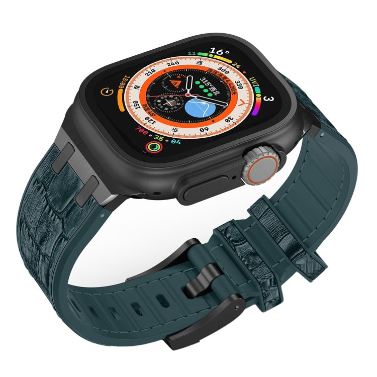 For Apple Watch Series 6 40mm Crocodile Texture Liquid Silicone Watch Band(Black Deep Green) - Watch Bands by PMC TechLife | Online Shopping South Africa | PMC TechLife