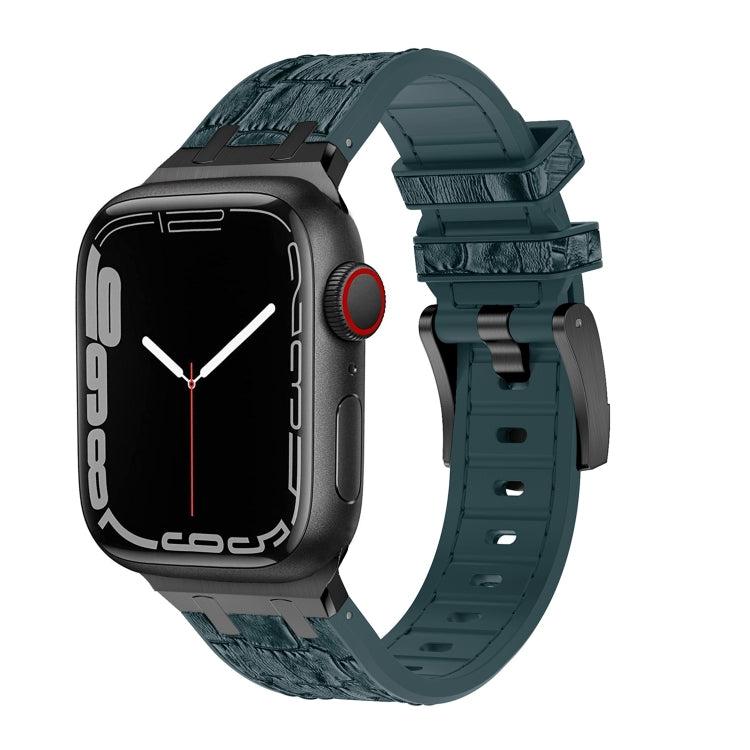 For Apple Watch Series 5 40mm Crocodile Texture Liquid Silicone Watch Band(Black Deep Green) - Watch Bands by PMC TechLife | Online Shopping South Africa | PMC TechLife