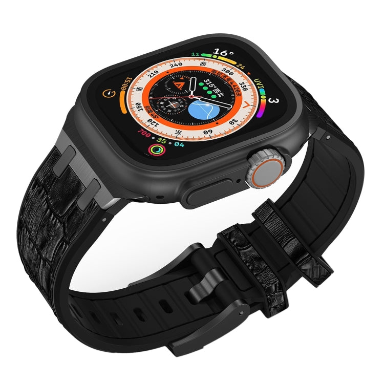 For Apple Watch Series 4 44mm Crocodile Texture Liquid Silicone Watch Band(Black Black) - Watch Bands by PMC TechLife | Online Shopping South Africa | PMC TechLife