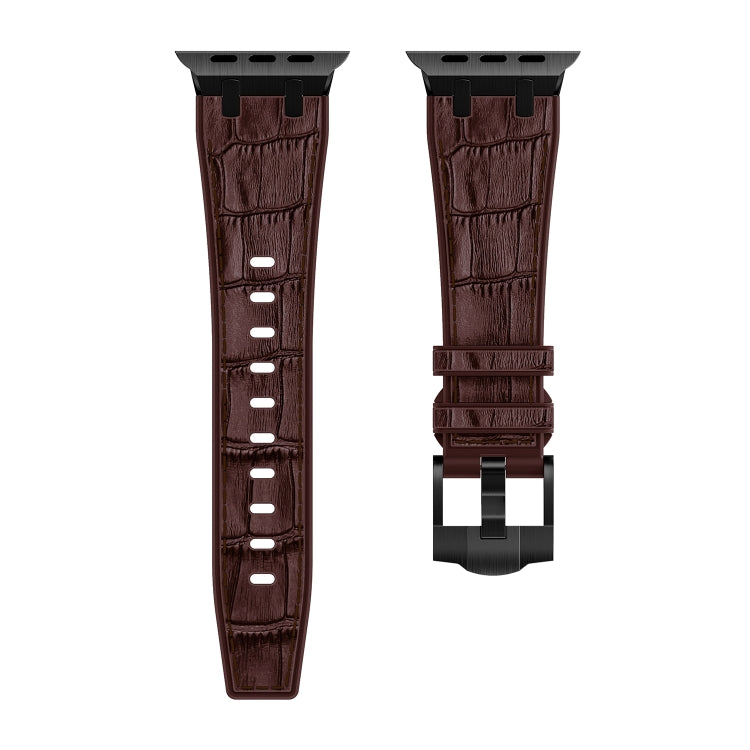 For Apple Watch Series 3 42mm Crocodile Texture Liquid Silicone Watch Band(Black Dark Brown) - Watch Bands by PMC Jewellery | Online Shopping South Africa | PMC Jewellery