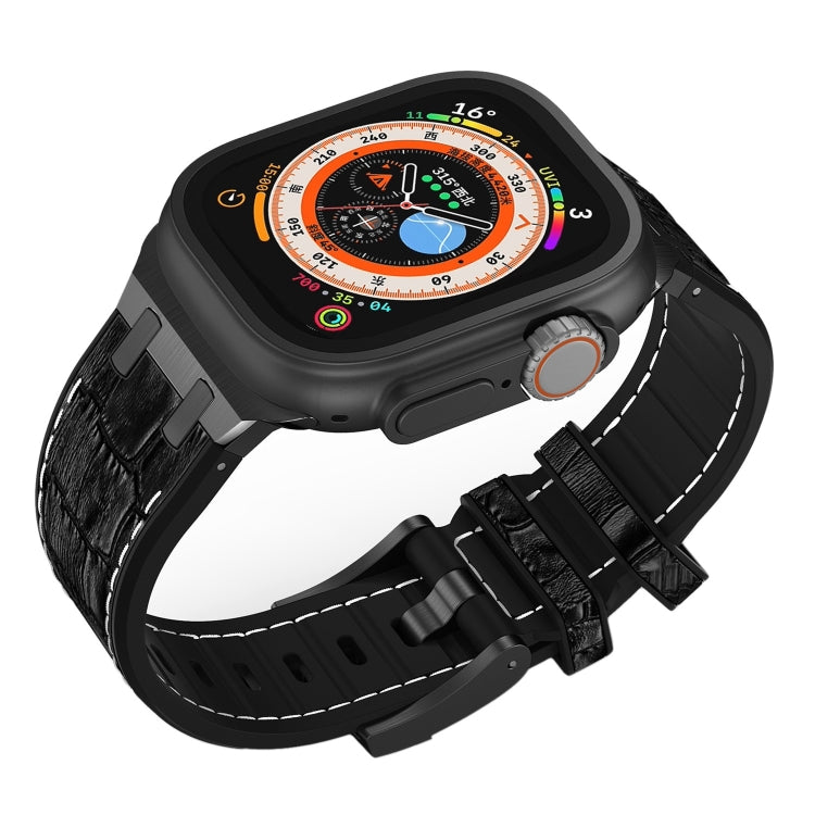 For Apple Watch Series 2 42mm Crocodile Texture Liquid Silicone Watch Band(Black White Black) - Watch Bands by PMC TechLife | Online Shopping South Africa | PMC TechLife
