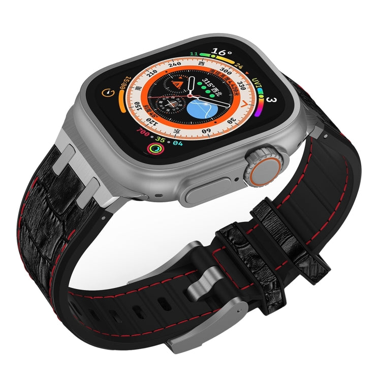 For Apple Watch Series 2 42mm Crocodile Texture Liquid Silicone Watch Band(Silver Red Black) - Watch Bands by PMC TechLife | Online Shopping South Africa | PMC TechLife