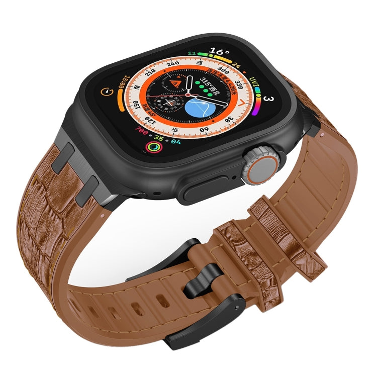For Apple Watch 42mm Crocodile Texture Liquid Silicone Watch Band(Black Yellow Brown) - Watch Bands by PMC TechLife | Online Shopping South Africa | PMC TechLife