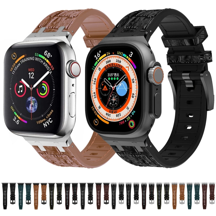 For Apple Watch 42mm Crocodile Texture Liquid Silicone Watch Band(Silver Deep Green) - free shipping - PMC TechLife - Order now!
