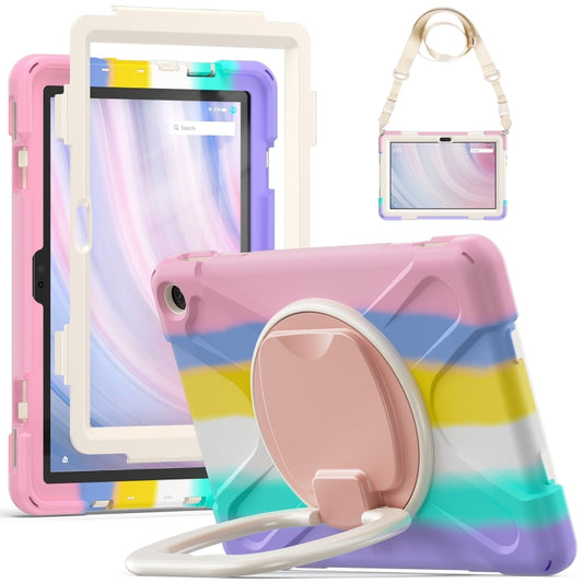 For Amazon Kindle Fire HD10 2023 Silicone Hybrid PC Tablet Case with Holder & Shoulder Strap(Colorful Pink) - Amazon by PMC Jewellery | Online Shopping South Africa | PMC Jewellery | Buy Now Pay Later Mobicred