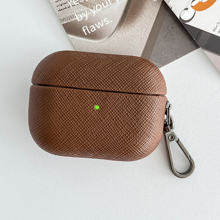 For AirPods 3 Cross Texture PU Leather Bluetooth Earphone Protective Case(Brown) - For AirPods 3 by PMC Jewellery | Online Shopping South Africa | PMC Jewellery | Buy Now Pay Later Mobicred