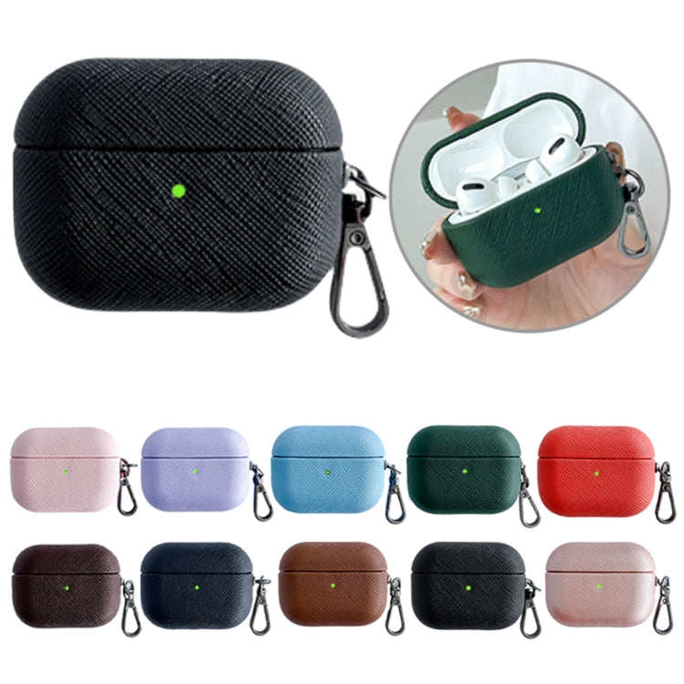 For AirPods Pro Cross Texture PU Leather Bluetooth Earphone Protective Case(Pink) - For AirPods Pro by PMC Jewellery | Online Shopping South Africa | PMC Jewellery | Buy Now Pay Later Mobicred