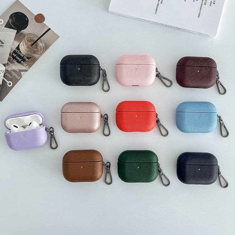 For AirPods Pro 2 Cross Texture PU Leather Bluetooth Earphone Protective Case(Dark Green) - For AirPods Pro 2 by PMC Jewellery | Online Shopping South Africa | PMC Jewellery | Buy Now Pay Later Mobicred