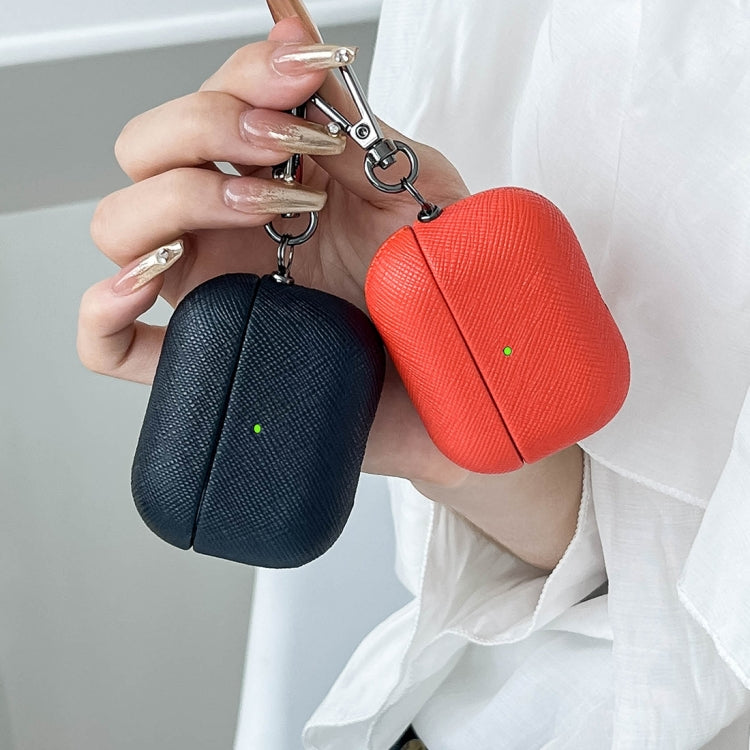 For AirPods Pro 2 Cross Texture PU Leather Bluetooth Earphone Protective Case(Dark Blue) - For AirPods Pro 2 by PMC Jewellery | Online Shopping South Africa | PMC Jewellery | Buy Now Pay Later Mobicred