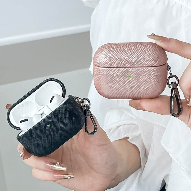 For AirPods Pro 2 Cross Texture PU Leather Bluetooth Earphone Protective Case(Black) - free shipping - PMC Jewellery - Order now!