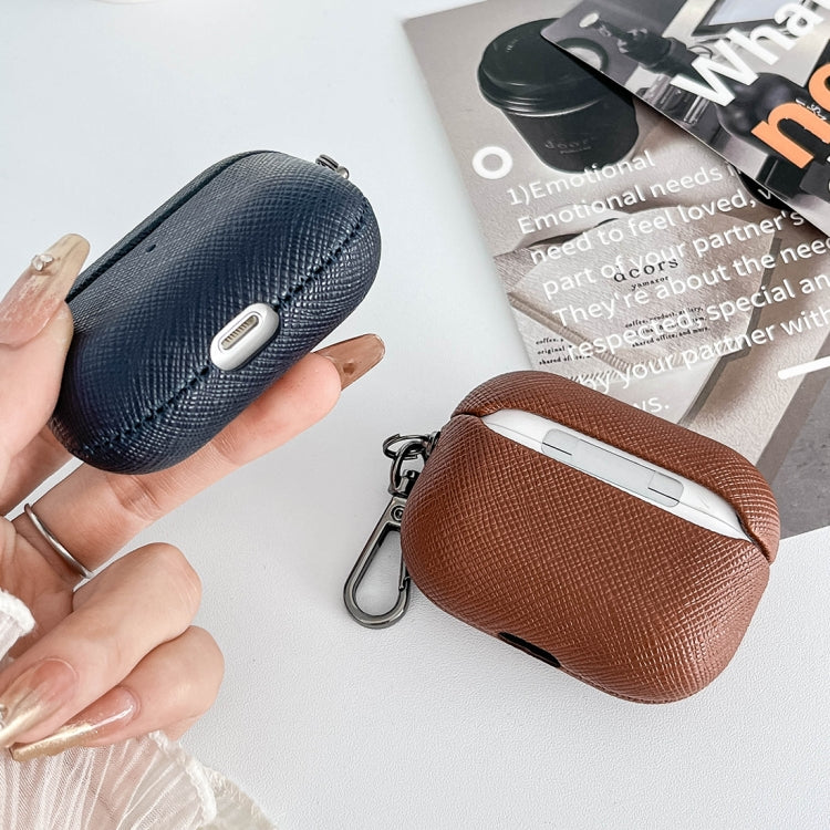 For AirPods 3 Cross Texture PU Leather Bluetooth Earphone Protective Case(Purple) - free shipping - PMC Jewellery - Order now!
