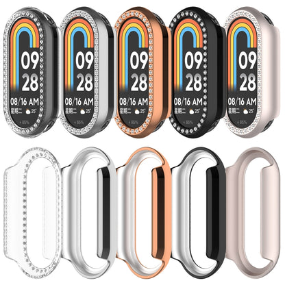 For Xiaomi Mi Band 8 Diamond Half Pack Hollow PC Watch Protective Case(Rose Gold) - Watch Cases by PMC Jewellery | Online Shopping South Africa | PMC Jewellery