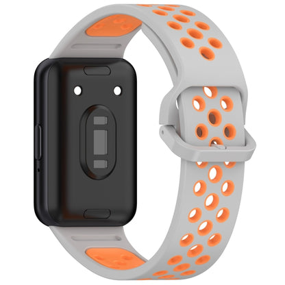 For Samsung Galaxy Fit 3 Two Color Breathable Silicone Watch Band(Grey Orange) - Watch Bands by PMC Jewellery | Online Shopping South Africa | PMC Jewellery