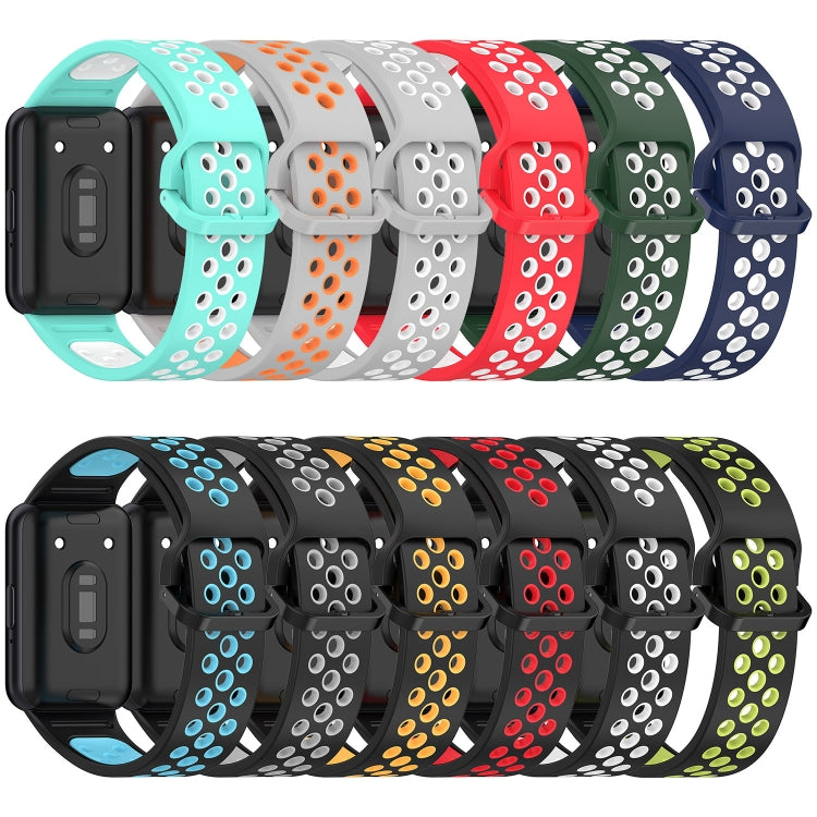 For Samsung Galaxy Fit 3 Two Color Breathable Silicone Watch Band(Grey Orange) - Watch Bands by PMC Jewellery | Online Shopping South Africa | PMC Jewellery