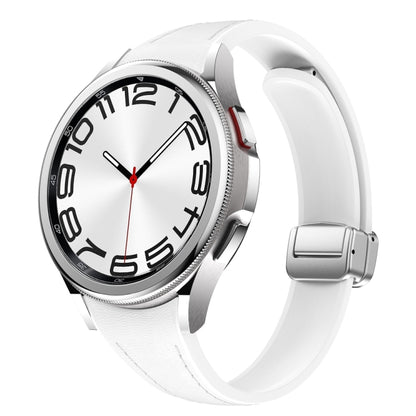 For Samsung Galaxy Watch 6 Slim Magnetic Silver Buckle Leather Silicone Watch Band(White) - Watch Bands by PMC Jewellery | Online Shopping South Africa | PMC Jewellery