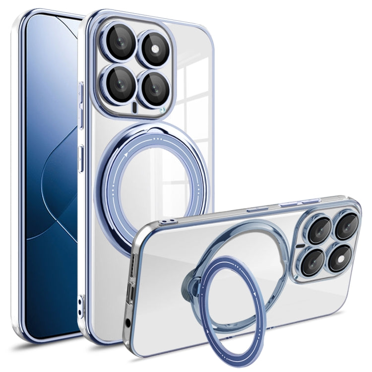 For Xiaomi 14 Electroplating MagSafe 360 Degree Rotation Holder Shockproof Phone Case(Blue) - 14 Cases by PMC TechLife | Online Shopping South Africa | PMC TechLife