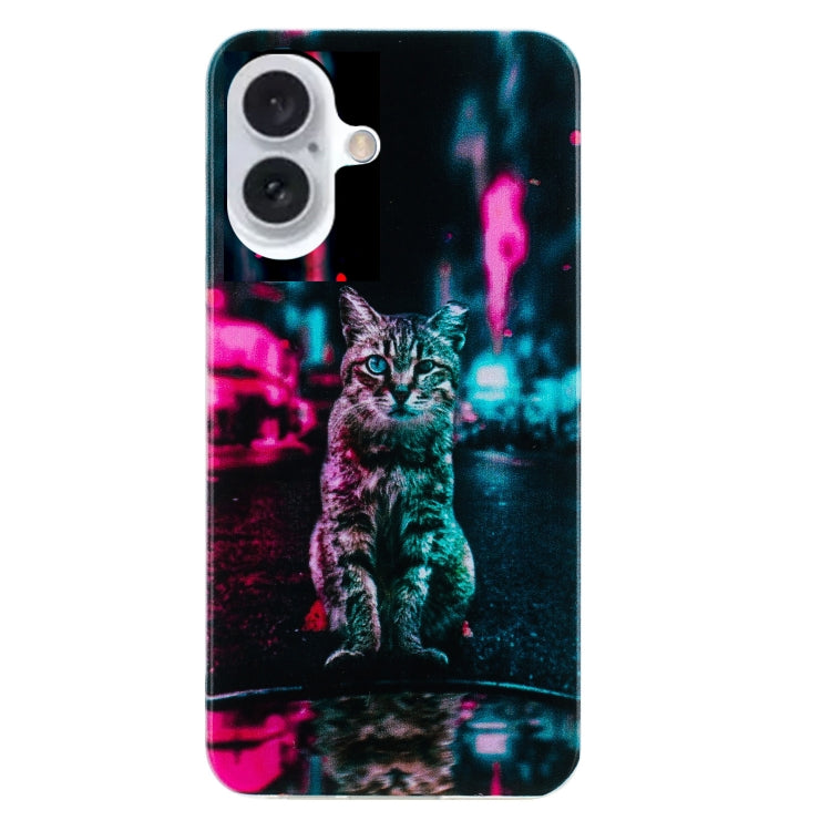 For iPhone 16 Colorful Painting Pattern TPU Phone Case(Traffic Light Cat) - iPhone 16 Cases by PMC Jewellery | Online Shopping South Africa | PMC Jewellery | Buy Now Pay Later Mobicred