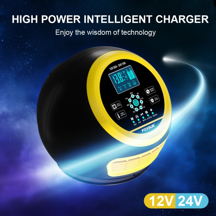 FOXSUR 20A 12V 24V Car / Motorcycle Smart Battery Charger, Plug Type:EU Plug(Yellow) - free shipping - PMC TechLife - Order now!