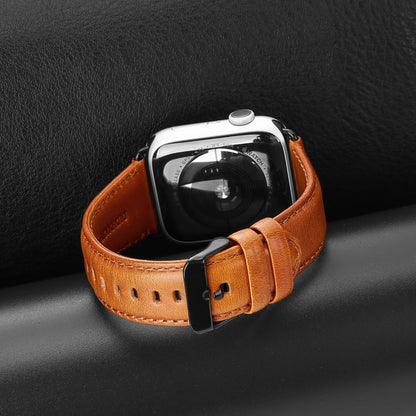 For Apple Watch Series 10 46mm DUX DUCIS Business Genuine Leather Watch Strap(Khaki) - Watch Bands by DUX DUCIS | Online Shopping South Africa | PMC Jewellery | Buy Now Pay Later Mobicred