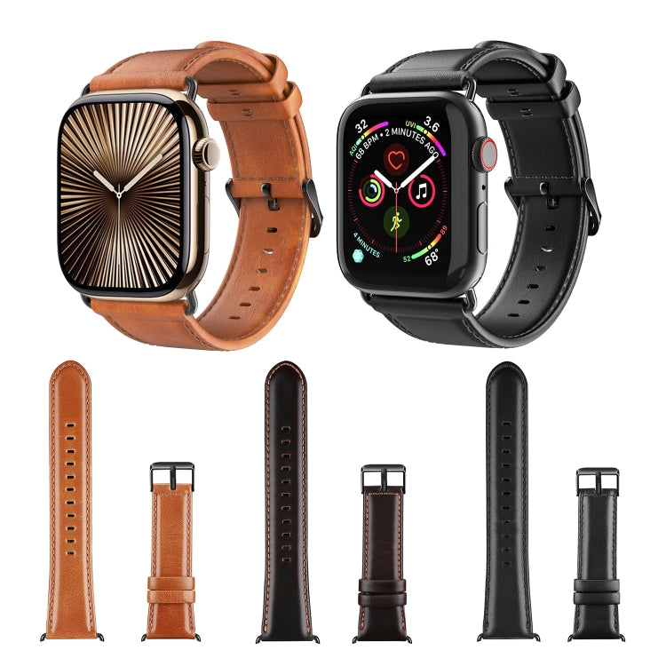 For Apple Watch Series 10 42mm DUX DUCIS Business Genuine Leather Watch Strap(Black) - Watch Bands by DUX DUCIS | Online Shopping South Africa | PMC Jewellery | Buy Now Pay Later Mobicred