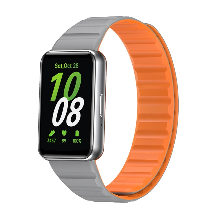 For Samsung Galaxy Fit 3 Two Color Magnetic Silicone Watch Band(Grey Orange) - Watch Bands by PMC Jewellery | Online Shopping South Africa | PMC Jewellery