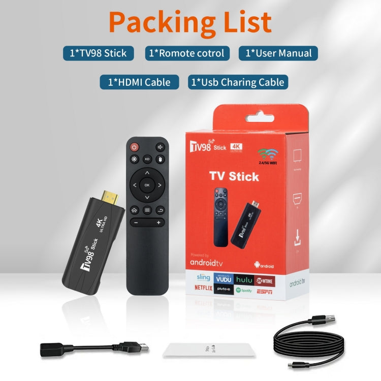 TV98 Rockchip 3228A Quad Core 4K HD Bluetooth Android TV Stick, RAM:4GB+32GB(AU Plug) - Android TV Sticks by PMC Jewellery | Online Shopping South Africa | PMC Jewellery | Buy Now Pay Later Mobicred