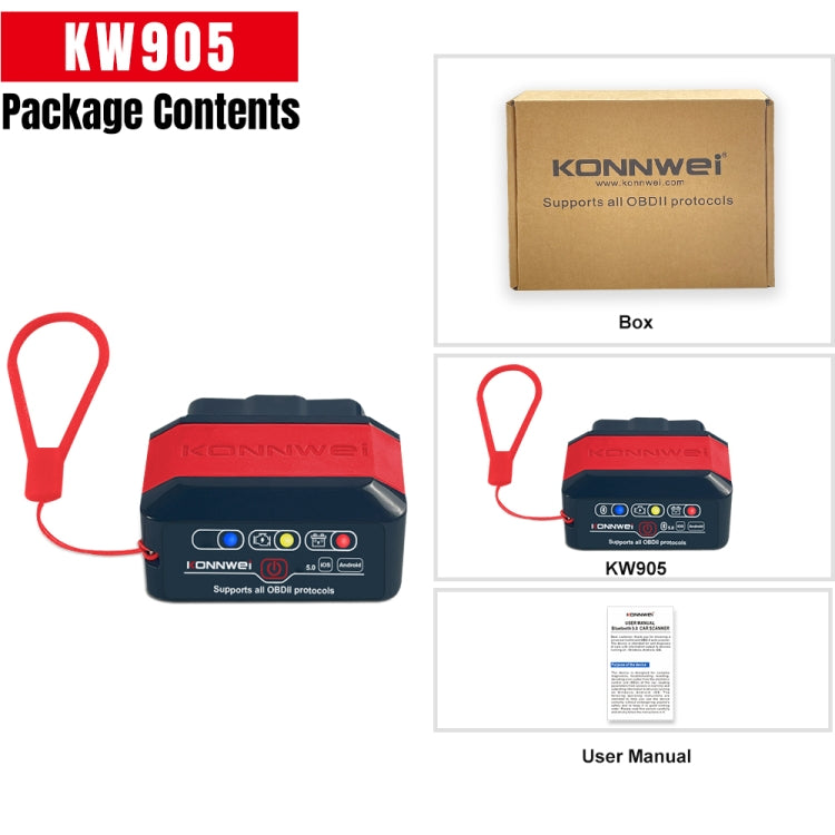 KONNWEI KW905 Bluetooth 5.0 Car OBD2 Scanner Support Android & iOS(Black) - Code Readers & Scan Tools by KONNWEI | Online Shopping South Africa | PMC TechLife | Buy Now Pay Later Mobicred