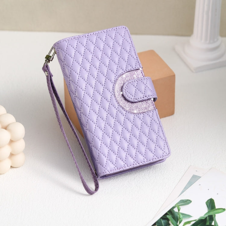 For Google Pixel 8 Glitter Lattice Zipper Wallet Leather Phone Case(Purple) - Google Cases by PMC Jewellery | Online Shopping South Africa | PMC Jewellery | Buy Now Pay Later Mobicred