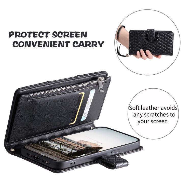 For Google Pixel 8 Pro Glitter Lattice Zipper Wallet Leather Phone Case(Black) - Google Cases by PMC TechLife | Online Shopping South Africa | PMC TechLife | Buy Now Pay Later Mobicred