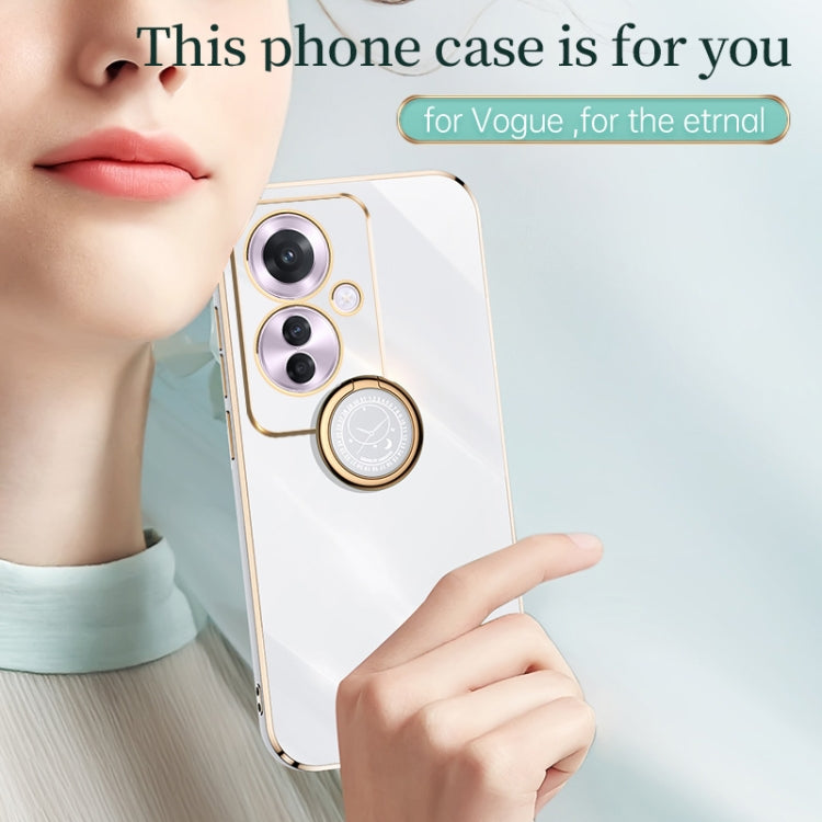 For OPPO Reno11 F XINLI Straight Edge 6D Electroplate TPU Phone Case with Ring Holder(White) - Reno11 F Cases by XINLI | Online Shopping South Africa | PMC Jewellery | Buy Now Pay Later Mobicred