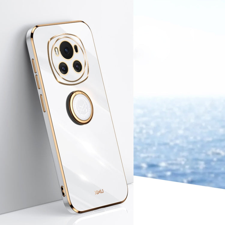 For Honor Magic6 5G XINLI Straight 6D Plating Gold Edge TPU Shockproof Case with Ring Holder(White) - Honor Cases by XINLI | Online Shopping South Africa | PMC Jewellery | Buy Now Pay Later Mobicred