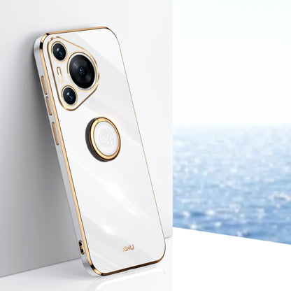 For Huawei Pura 70 XINLI Straight 6D Plating Gold Edge TPU Shockproof Case with Ring Holder(White) - Huawei Cases by XINLI | Online Shopping South Africa | PMC Jewellery | Buy Now Pay Later Mobicred