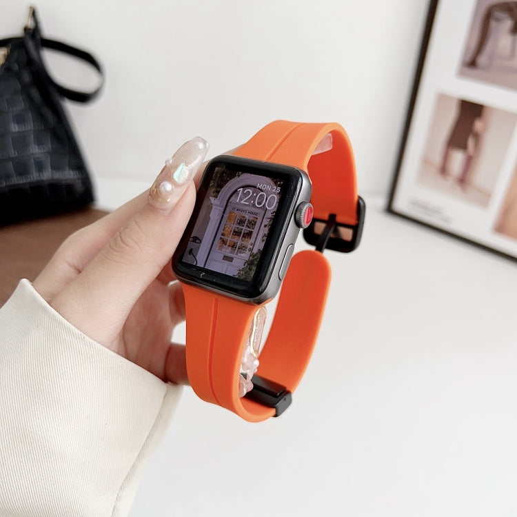 For Apple Watch SE 2023 44mm Magnetic Square Buckle Silicone Watch Band(Orange) - Watch Bands by PMC Jewellery | Online Shopping South Africa | PMC Jewellery