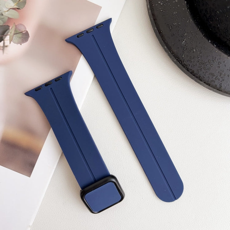 For Apple Watch Series 9 45mm Magnetic Square Buckle Silicone Watch Band(Midnight Blue) - Watch Bands by PMC Jewellery | Online Shopping South Africa | PMC Jewellery