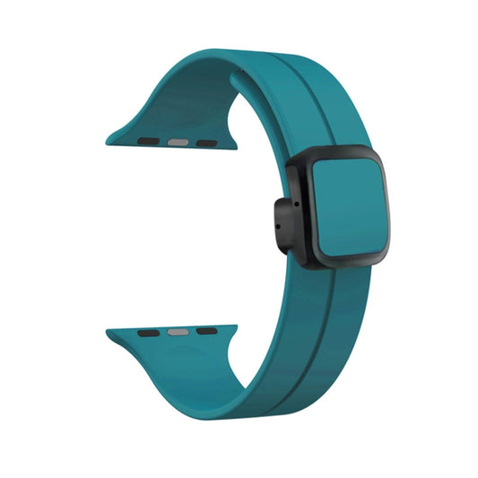 For Apple Watch Series 9 45mm Magnetic Square Buckle Silicone Watch Band(Rock Green) - Watch Bands by PMC Jewellery | Online Shopping South Africa | PMC Jewellery