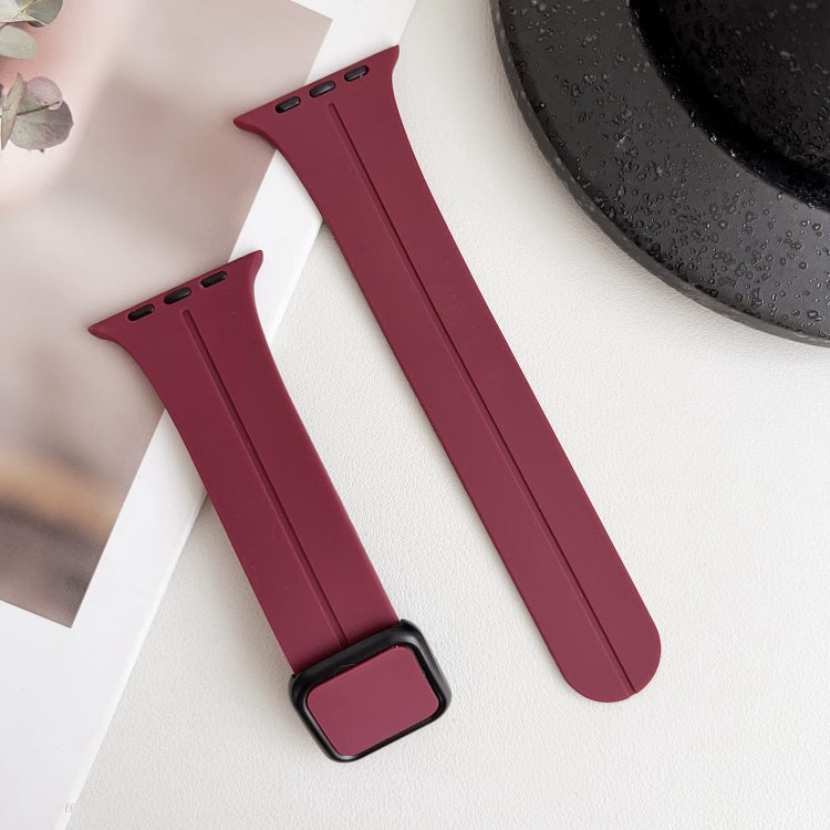 For Apple Watch Series 9 41mm Magnetic Square Buckle Silicone Watch Band(Wine Red) - Watch Bands by PMC Jewellery | Online Shopping South Africa | PMC Jewellery