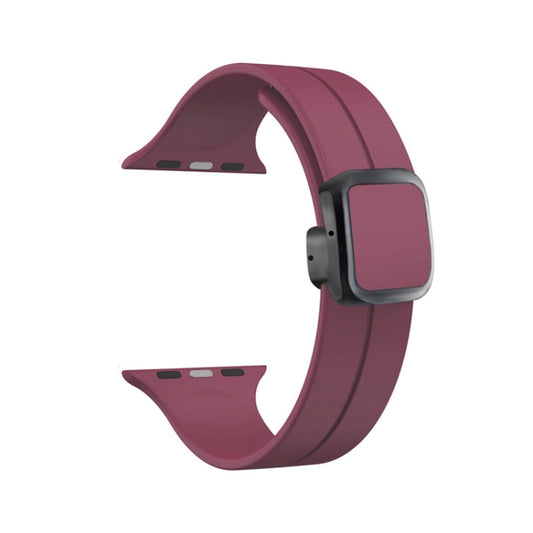 For Apple Watch Ultra 49mm Magnetic Square Buckle Silicone Watch Band(Wine Red) - Watch Bands by PMC Jewellery | Online Shopping South Africa | PMC Jewellery