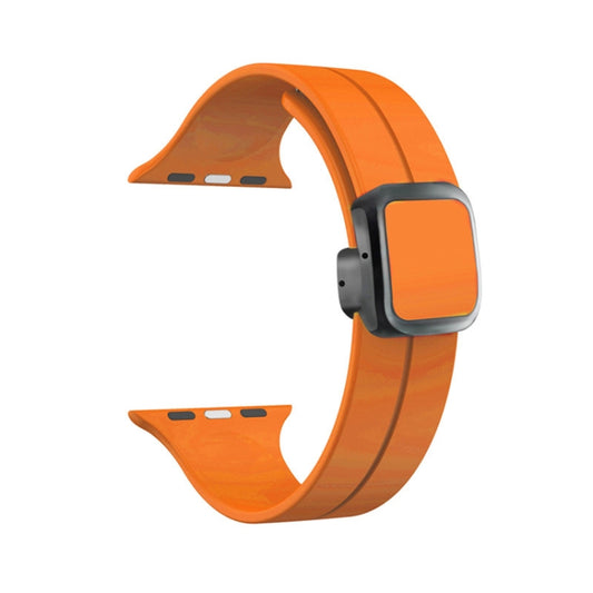 For Apple Watch Series 8 41mm Magnetic Square Buckle Silicone Watch Band(Orange) - Watch Bands by PMC Jewellery | Online Shopping South Africa | PMC Jewellery