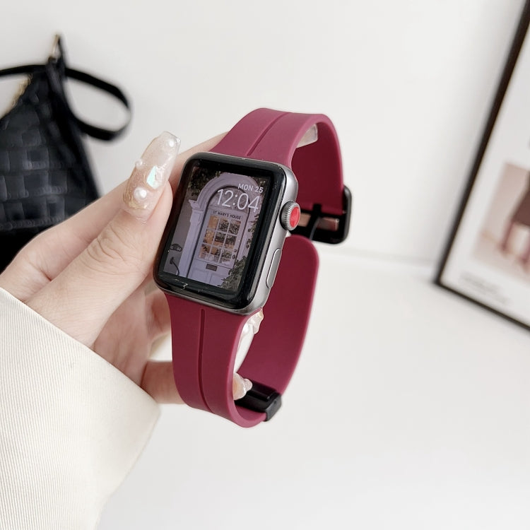 For Apple Watch Series 8 41mm Magnetic Square Buckle Silicone Watch Band(Wine Red) - Watch Bands by PMC Jewellery | Online Shopping South Africa | PMC Jewellery