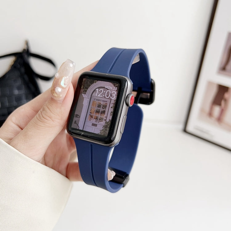 For Apple Watch SE 2022 40mm Magnetic Square Buckle Silicone Watch Band(Midnight Blue) - Watch Bands by PMC Jewellery | Online Shopping South Africa | PMC Jewellery