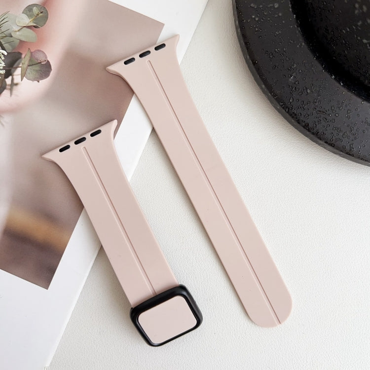 For Apple Watch Series 7 45mm Magnetic Square Buckle Silicone Watch Band(Sand Pink) - Watch Bands by PMC Jewellery | Online Shopping South Africa | PMC Jewellery