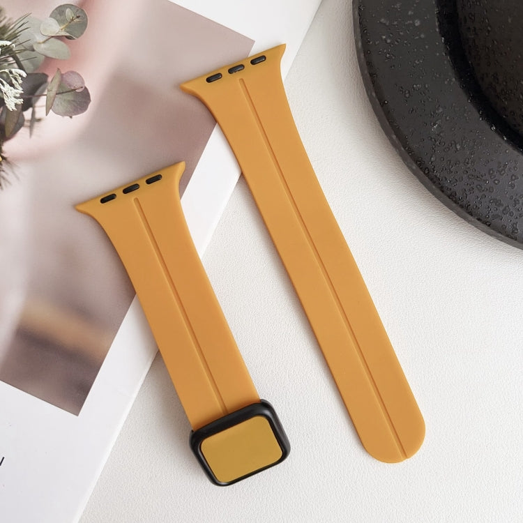 For Apple Watch SE 40mm Magnetic Square Buckle Silicone Watch Band(Yellow) - Watch Bands by PMC Jewellery | Online Shopping South Africa | PMC Jewellery