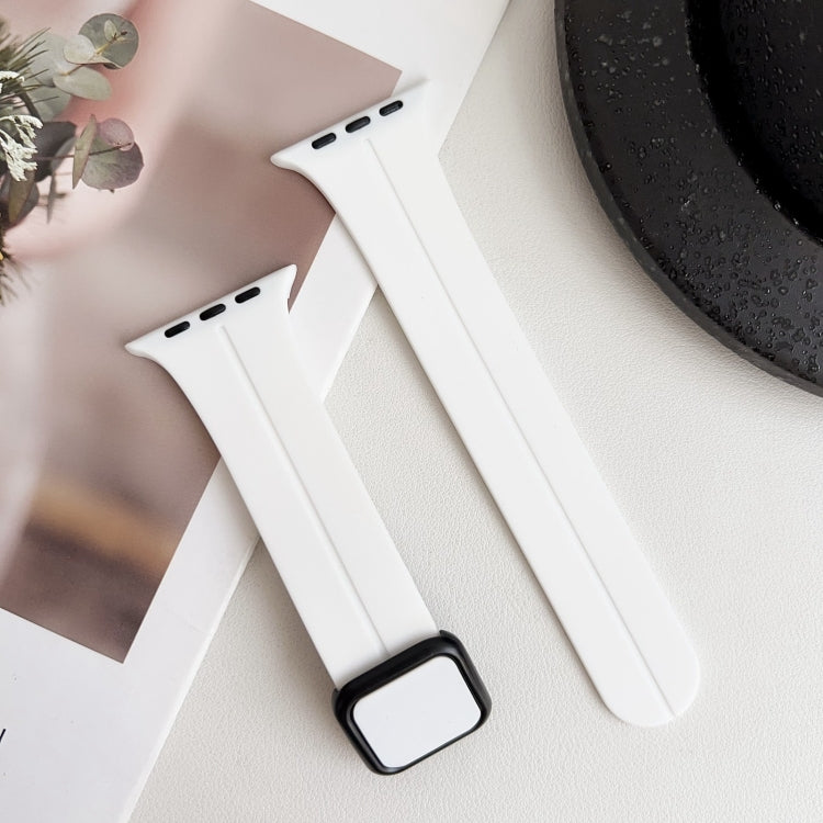 For Apple Watch Series 6 40mm Magnetic Square Buckle Silicone Watch Band(White) - Watch Bands by PMC Jewellery | Online Shopping South Africa | PMC Jewellery