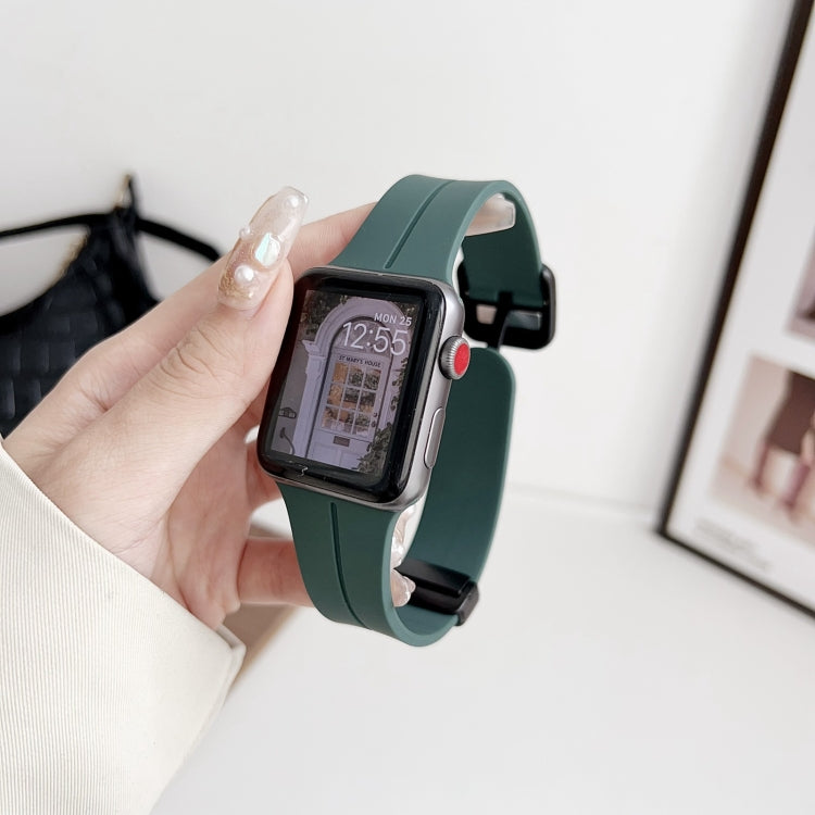 For Apple Watch Series 6 40mm Magnetic Square Buckle Silicone Watch Band(Pine Green) - Watch Bands by PMC Jewellery | Online Shopping South Africa | PMC Jewellery