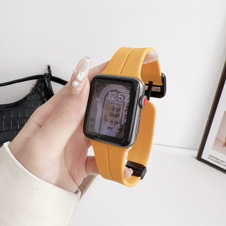 For Apple Watch 38mm Magnetic Square Buckle Silicone Watch Band(Yellow) - Watch Bands by PMC TechLife | Online Shopping South Africa | PMC TechLife
