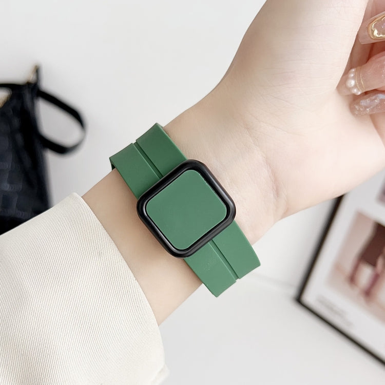 For Apple Watch Series 3 42mm Magnetic Square Buckle Silicone Watch Band(Rock Green) - Watch Bands by PMC Jewellery | Online Shopping South Africa | PMC Jewellery