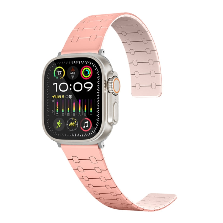 For Apple Watch SE 2023 40mm Two Color Loop Magnetic Silicone Watch Band(Peach+Light Pink) - Watch Bands by PMC Jewellery | Online Shopping South Africa | PMC Jewellery