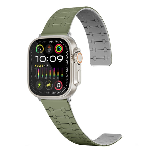 For Apple Watch SE 2022 44mm Two Color Loop Magnetic Silicone Watch Band(Green+Grey) - Watch Bands by PMC Jewellery | Online Shopping South Africa | PMC Jewellery